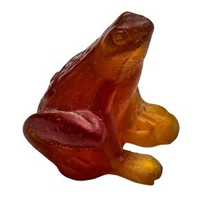 Rare Daum France Amber Crystal Frog Figurine Signed Collectible Art Glass